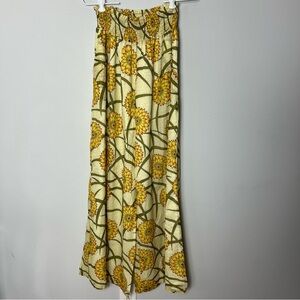 Wu’Side Wide Leg Floral Yellow Pants Cotton Flowy High Rise Elastic Waist 206
